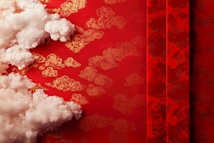 中式红底祥云棉花装饰图