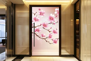 粉色桃花玄关装饰画
