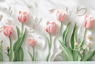 立体浮雕粉色郁金香花卉图