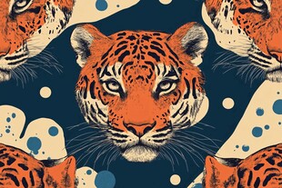老虎图案 复古风格动物印花