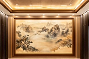 中式客厅中的山水壁画