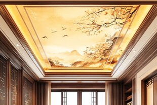 中式客厅精美天花板壁画