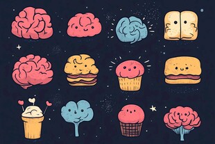 可爱大脑与美食卡通插画