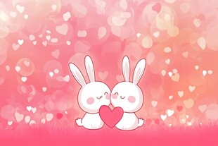 可爱双兔甜蜜抱心背景图