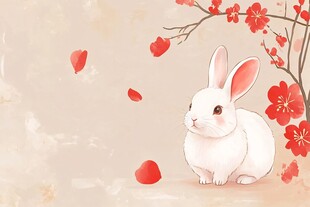 白兔倚花图