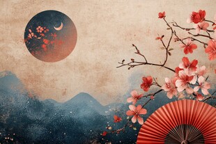 中式古风 月夜繁花与折扇