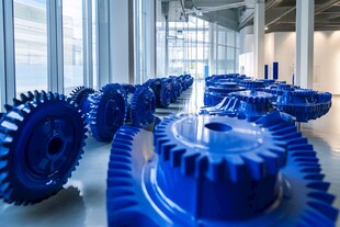 室内蓝色大型齿轮展示