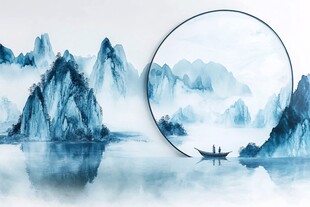 水墨山水间的孤舟意境