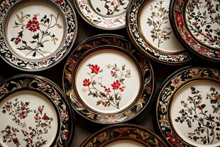 精美花卉图案复古陶瓷盘