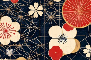 日式花卉几何图案织物