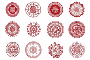 中式传统圆形花纹图案集合