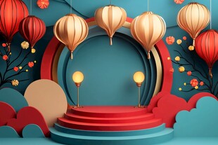 中式舞台灯笼节庆场景