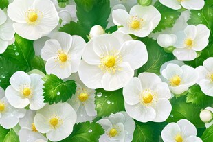 洁白花朵与翠绿叶片的美景