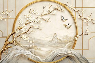 中式花鸟山水艺术壁画