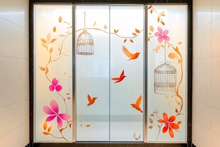 花鸟玻璃门 精致艺术装饰