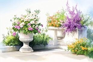 花园中的精美花盆花卉