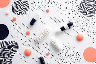 多彩图案中的药丸展示