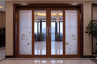 中式典雅双开玻璃木门
