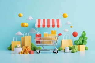购物车满载的多彩购物场景