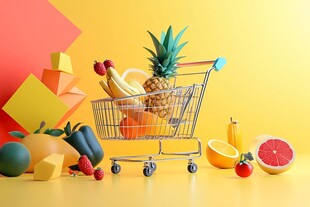 购物车满载缤纷新鲜水果