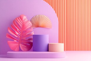 梦幻粉紫几何与植物场景