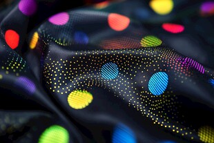 多彩波点黑底丝绸面料