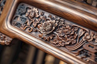 中式木雕家具精美花卉细节