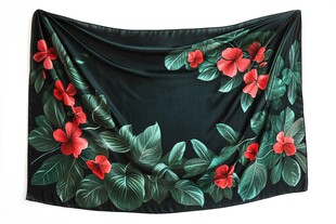 花卉绿叶图案的黑色挂毯