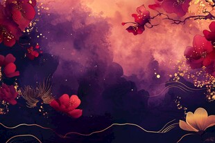 梦幻中式花卉云海背景图