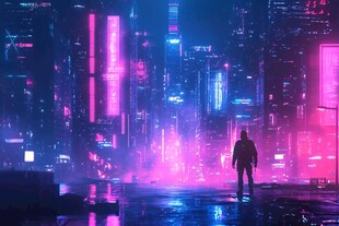 未来都市中的孤独身影