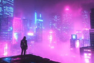 霓虹都市中的孤独守望者