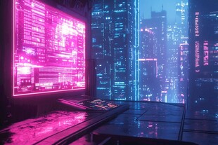 赛博朋克风的虚拟城市界面