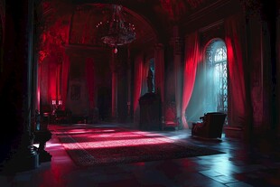神秘红调复古奢华室内场景