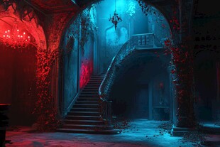 神秘魔幻风的哥特式幽暗楼梯