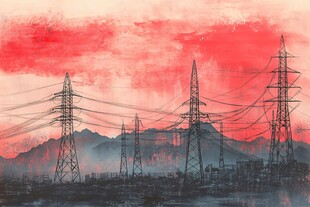 黄昏下的高压输电塔景观