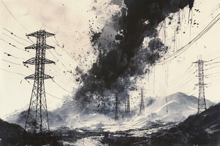 水墨风高压输电场景