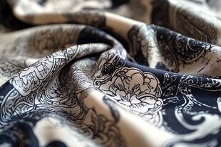 精致花纹丝绸布料特写