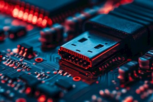 电路板上的精密芯片特写