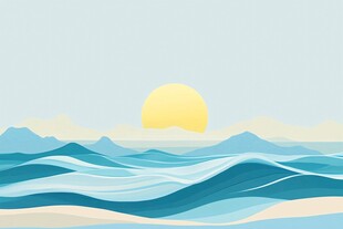 海上日出唯美波浪插画