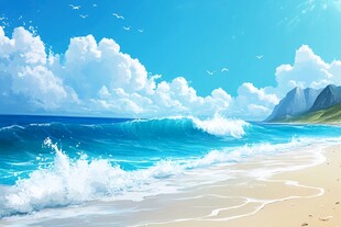 梦幻海滨风光 海浪与蓝天