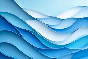 蓝色波浪纸艺抽象背景图
