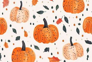 南瓜秋叶图案的秋季背景图
