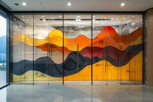 彩色山峦玻璃墙艺术装饰