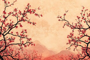 红梅映山景 古韵中式风