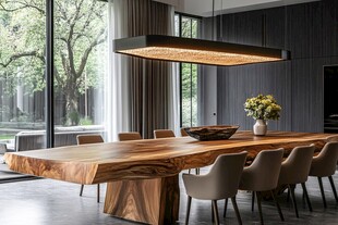 现代风木质长桌餐厅场景