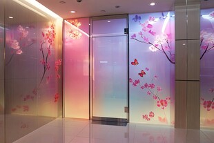 梦幻樱花玻璃墙装饰空间