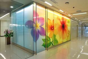 多彩花卉玻璃墙办公室景观