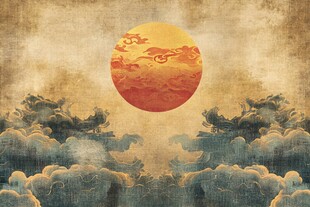 中式云海红日古风插画