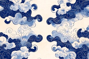 中式蓝白祥云传统纹样