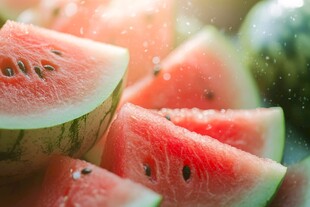 多汁西瓜切片诱人瞬间